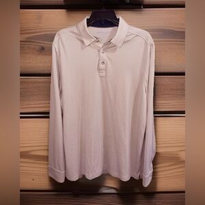 Johnston & Murphy Men’s Light Beige Long. Sleeve Polo Shirt - L - EUC